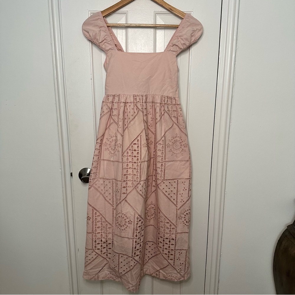NWT Hatch Maternity Ivy Eyelet Dress Blush Midi Summer Baby Shower Gender Reveal - Picture 2 of 6